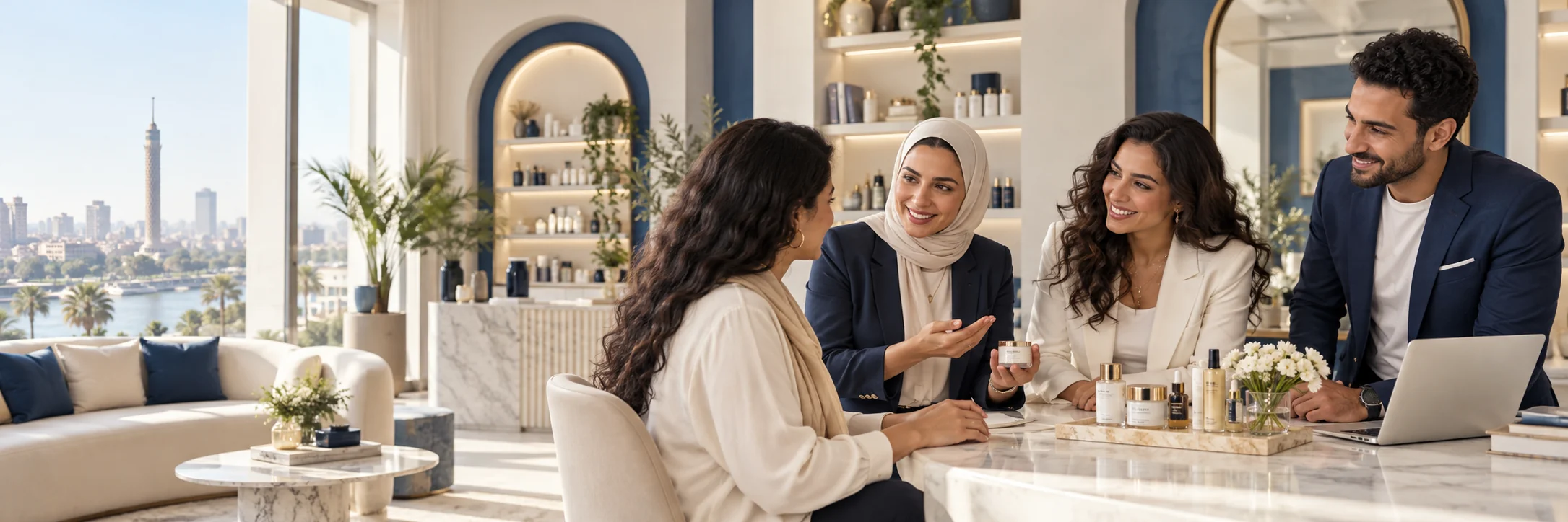 Lumière team welcoming a customer in a Cairo beauty studio
